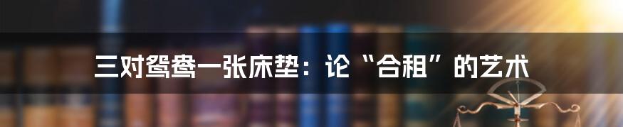 三对鸳鸯一张床垫:论“合租”的艺术