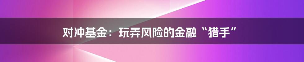 对冲基金:玩弄风险的金融“猎手”
