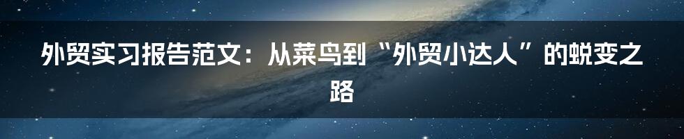 外贸实习报告范文：从菜鸟到“外贸小达人”的蜕变之路