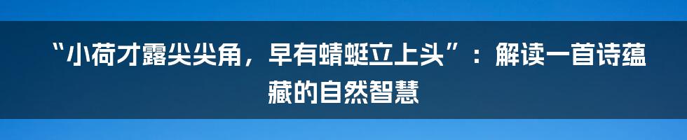 “小荷才露尖尖角,早有蜻蜓立上头”:解读一首诗蕴藏的自然智慧
