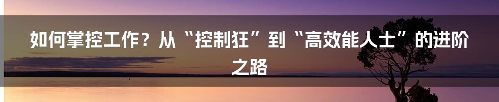 如何掌控工作?从“控制狂”到“高效能人士”的进阶之路