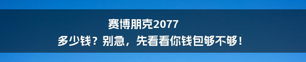 赛博朋克2077 多少钱?别急,先看看你钱包够不够!