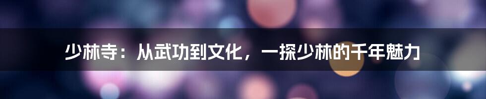 少林寺:从武功到文化,一探少林的千年魅力