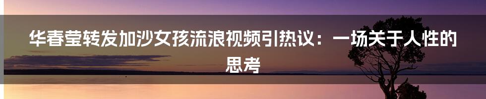 华春莹转发加沙女孩流浪视频引热议:一场关于人性的思考