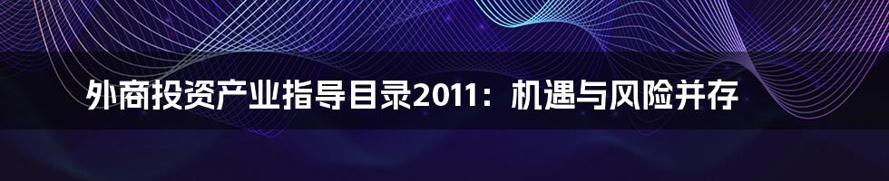 外商投资产业指导目录2011:机遇与风险并存