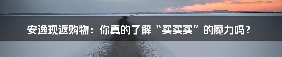 安逸现返购物:你真的了解“买买买”的魔力吗?