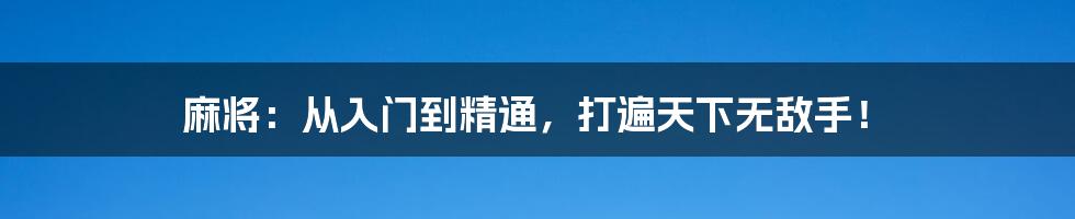 麻将:从入门到精通,打遍天下无敌手!