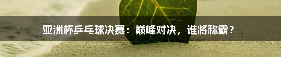亚洲杯乒乓球决赛:巅峰对决,谁将称霸?