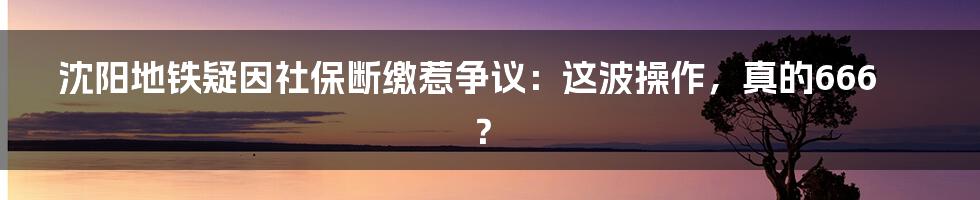 沈阳地铁疑因社保断缴惹争议:这波操作,真的666?