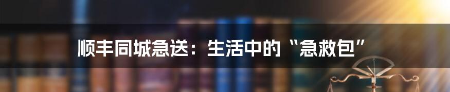 顺丰同城急送:生活中的“急救包”