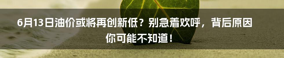 6月13日油价或将再创新低?别急着欢呼,背后原因你可能不知道!
