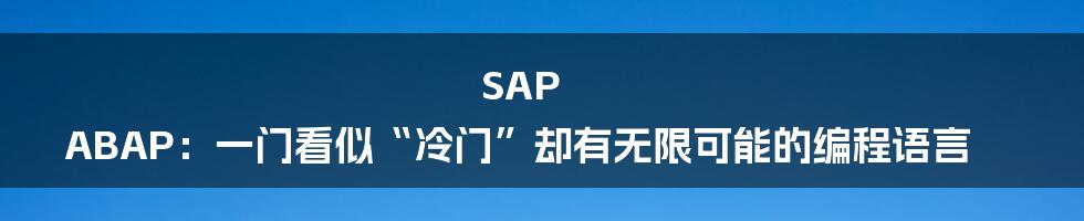 SAP ABAP:一门看似“冷门”却有无限可能的编程语言