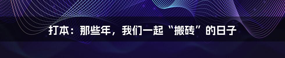 打本:那些年,我们一起“搬砖”的日子