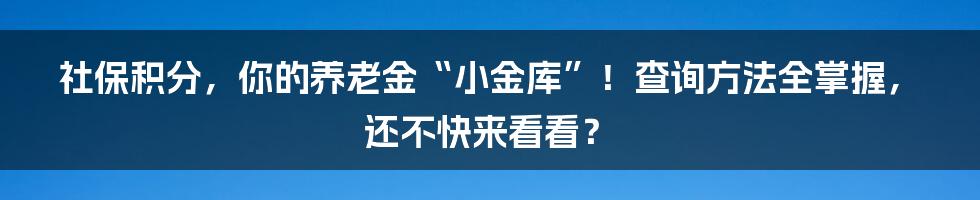 社保积分,你的养老金“小金库”!查询方法全掌握,还不快来看看?