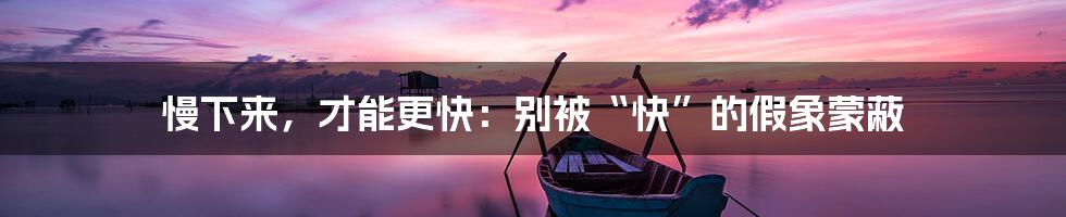 慢下来,才能更快:别被“快”的假象蒙蔽