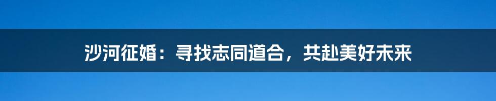 沙河征婚:寻找志同道合,共赴美好未来