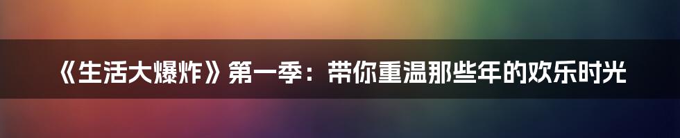 《生活大爆炸》第一季:带你重温那些年的欢乐时光
