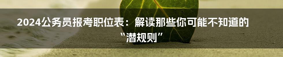 2024公务员报考职位表：解读那些你可能不知道的“潜规则”