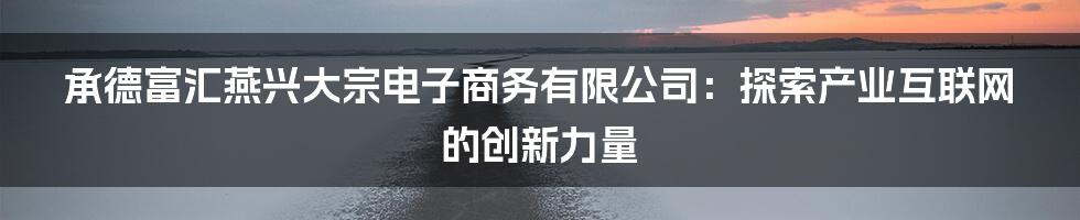 承德富汇燕兴大宗电子商务有限公司:探索产业互联网的创新力量