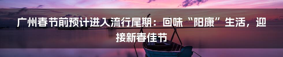广州春节前预计进入流行尾期:回味“阳康”生活,迎接新春佳节