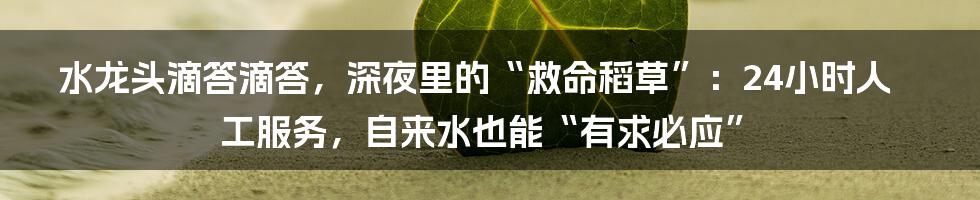 水龙头滴答滴答,深夜里的“救命稻草”:24小时人工服务,自来水也能“有求必应”