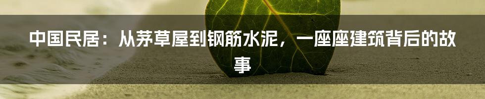 中国民居:从茅草屋到钢筋水泥,一座座建筑背后的故事