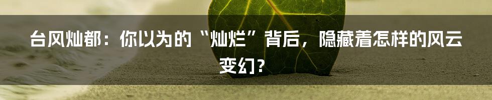 台风灿都：你以为的“灿烂”背后，隐藏着怎样的风云变幻？
