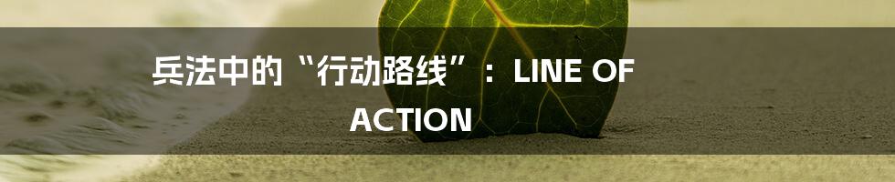 兵法中的“行动路线”:LINE OF ACTION