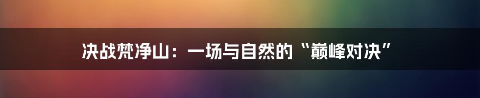 决战梵净山:一场与自然的“巅峰对决”
