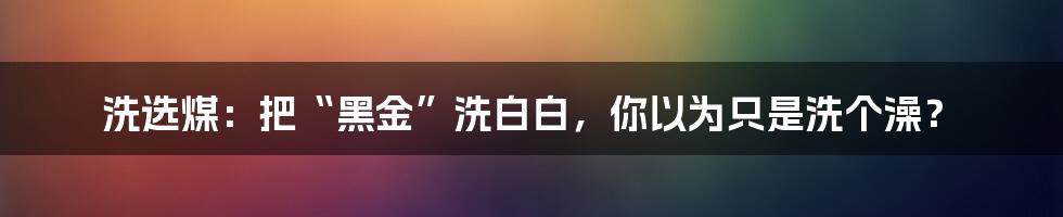 洗选煤：把“黑金”洗白白，你以为只是洗个澡？