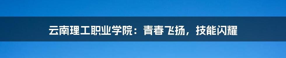 云南理工职业学院:青春飞扬,技能闪耀