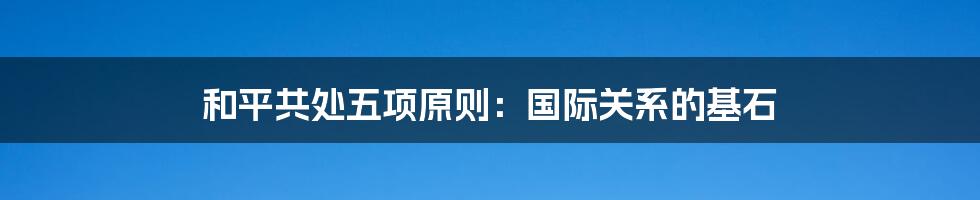 和平共处五项原则:国际关系的基石