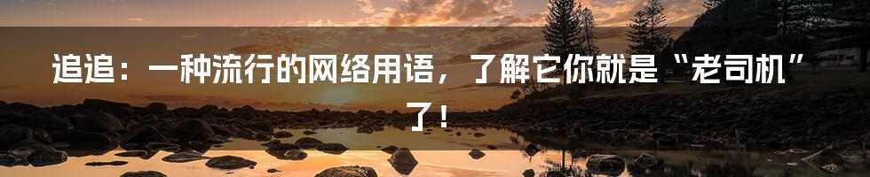 追追:一种流行的网络用语,了解它你就是“老司机”了!