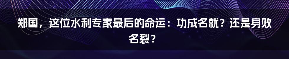 郑国,这位水利专家最后的命运:功成名就?还是身败名裂?