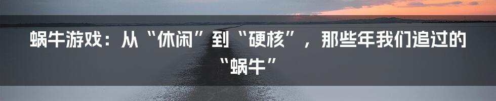 蜗牛游戏:从“休闲”到“硬核”,那些年我们追过的“蜗牛”