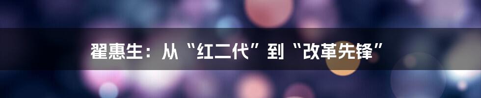 翟惠生:从“红二代”到“改革先锋”