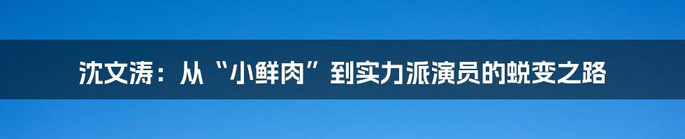 沈文涛:从“小鲜肉”到实力派演员的蜕变之路