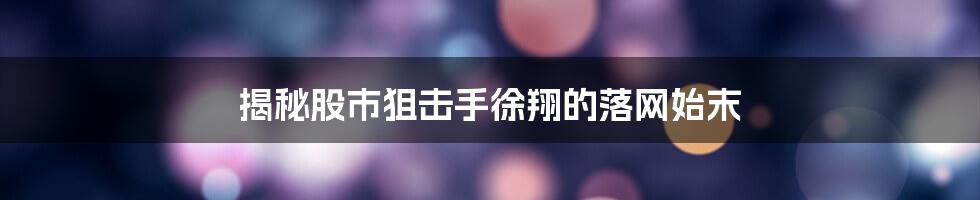 揭秘股市狙击手徐翔的落网始末