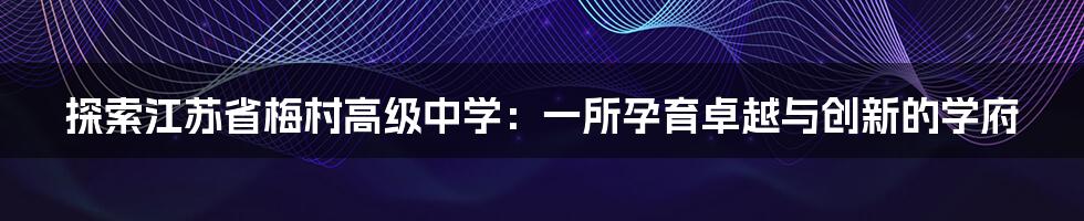 探索江苏省梅村高级中学:一所孕育卓越与创新的学府