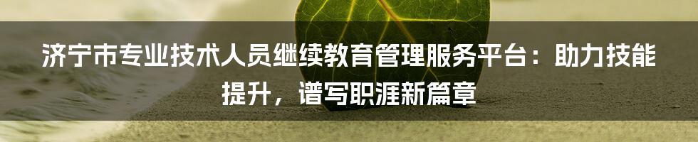 济宁市专业技术人员继续教育管理服务平台:助力技能提升,谱写职涯新篇章
