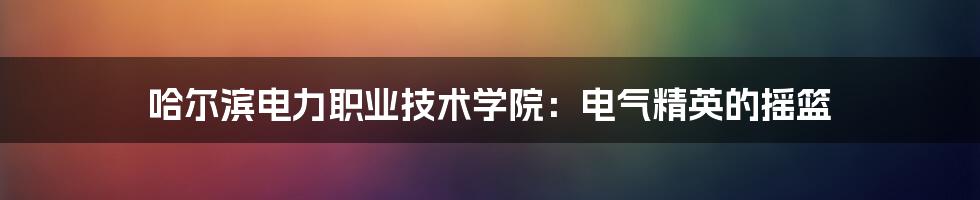 哈尔滨电力职业技术学院:电气精英的摇篮