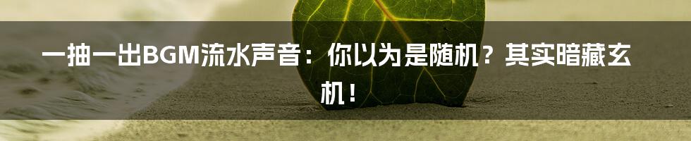 一抽一出BGM流水声音:你以为是随机?其实暗藏玄机!