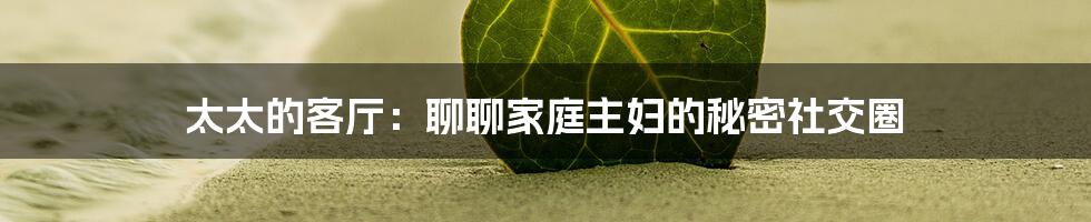 太太的客厅:聊聊家庭主妇的秘密社交圈