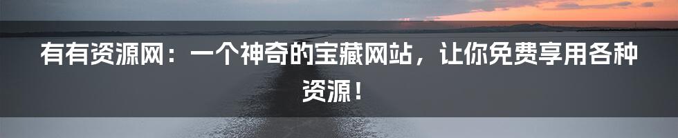 有有资源网:一个神奇的宝藏网站,让你免费享用各种资源!