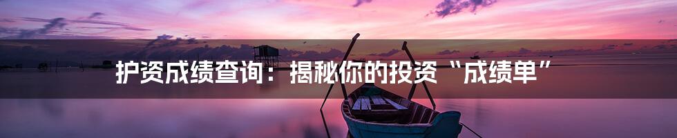 护资成绩查询:揭秘你的投资“成绩单”