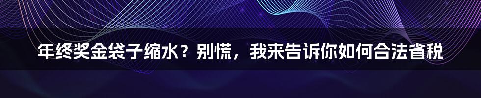 年终奖金袋子缩水?别慌,我来告诉你如何合法省税