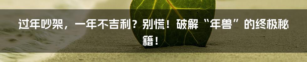 过年吵架,一年不吉利?别慌!破解“年兽”的终极秘籍!