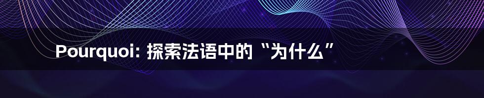 Pourquoi: 探索法语中的“为什么”