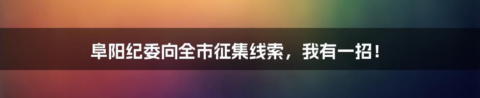 阜阳纪委向全市征集线索，我有一招！