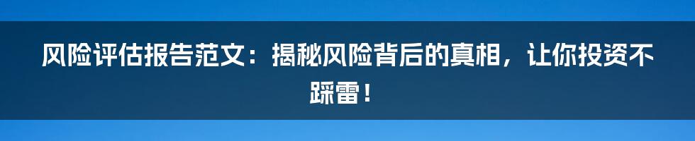风险评估报告范文:揭秘风险背后的真相,让你投资不踩雷!
